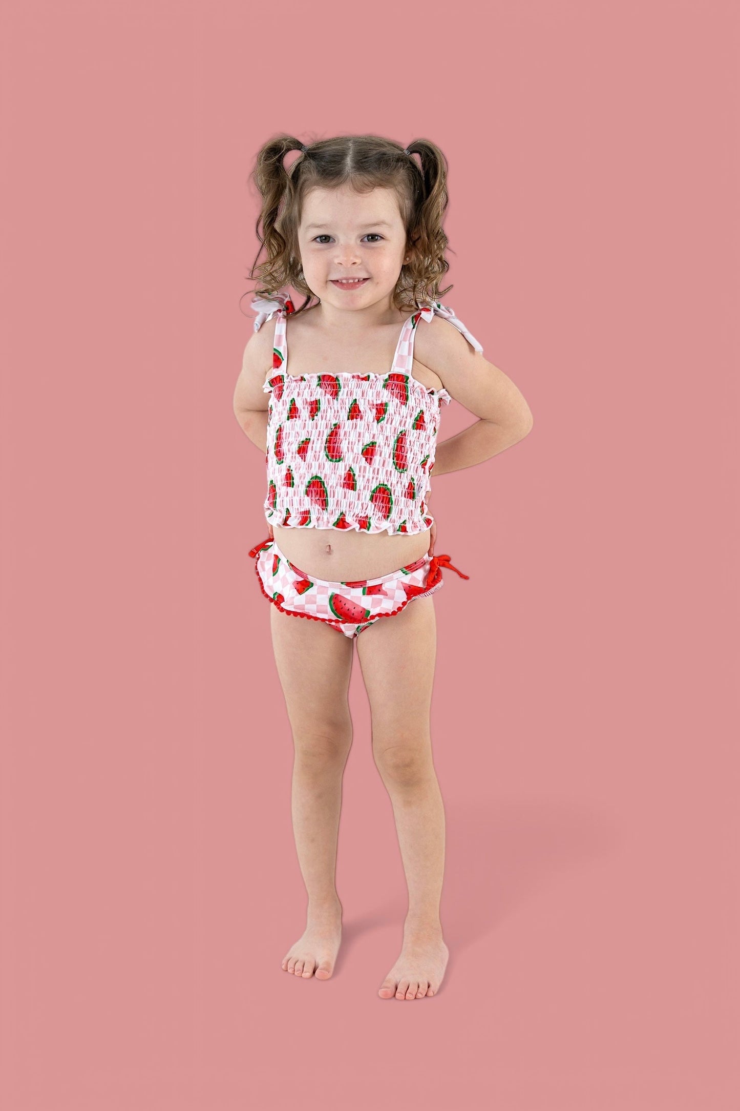 ONE IN A MELON DREAM SMOCKED TANKINI TWO PIECE SWIM SUIT