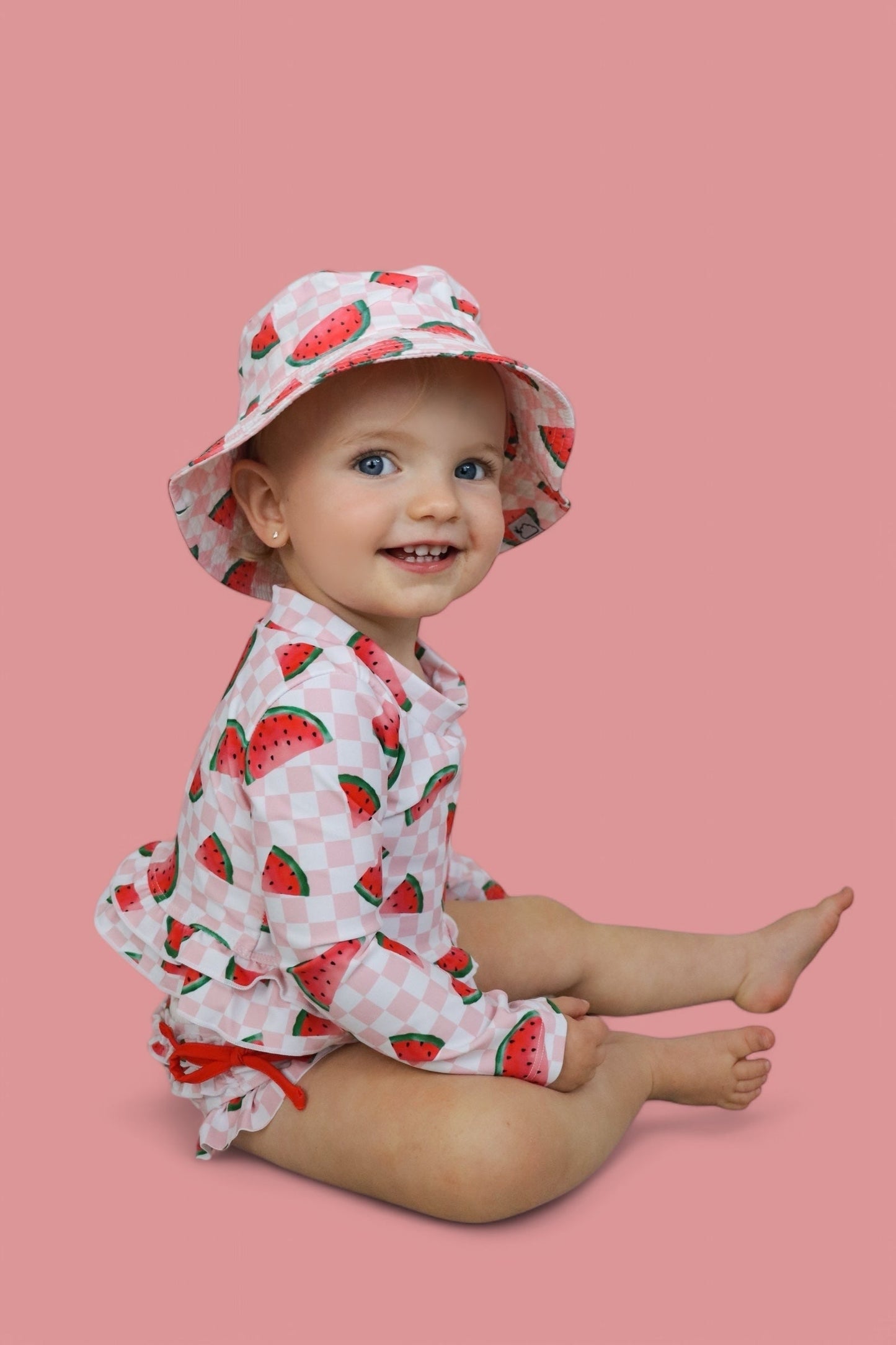 ONE IN A MELON DREAM TWO PIECE RASH GUARD RUFFLE SWIM SUIT