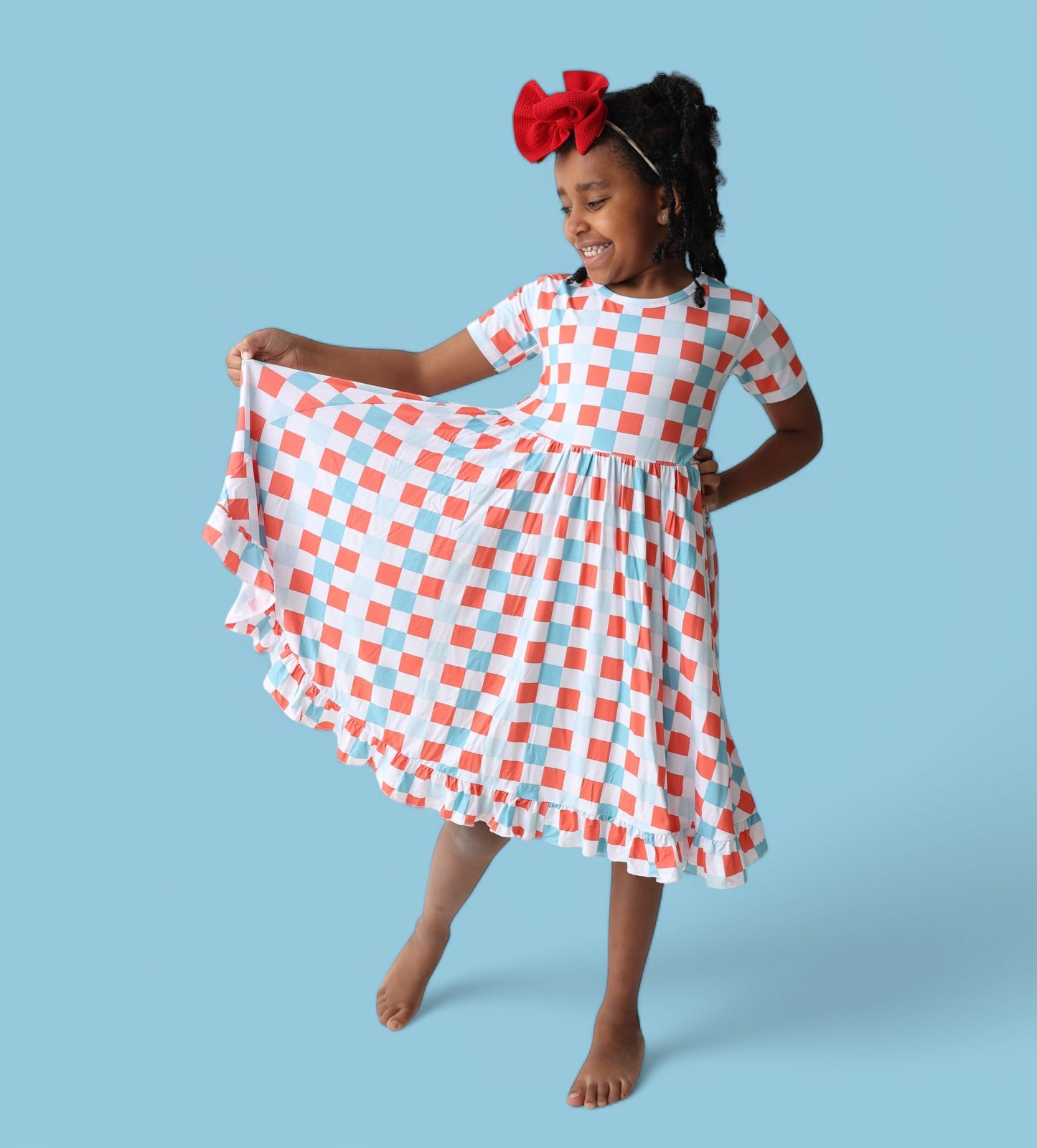 USA CHECKERS DREAM RUFFLE DRESS