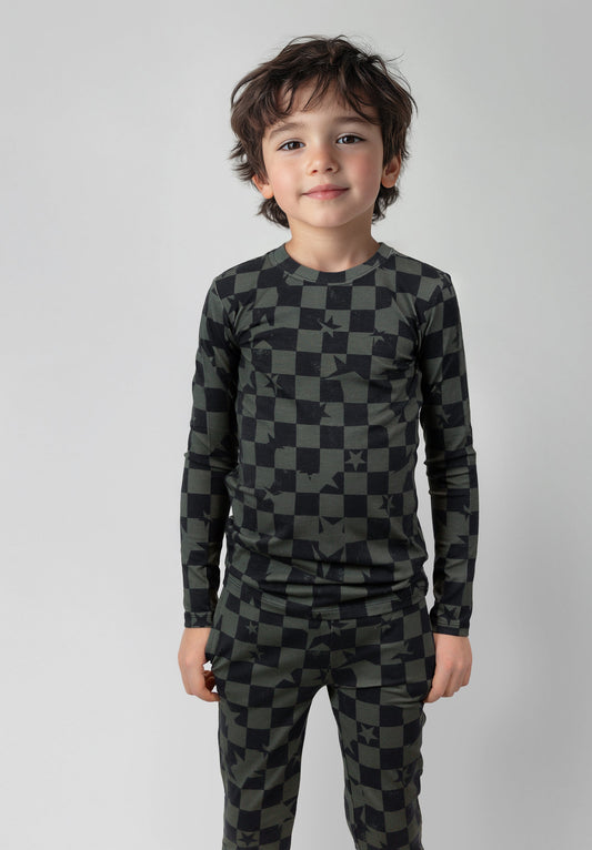 Olive Checkered Star Two-Piece Set