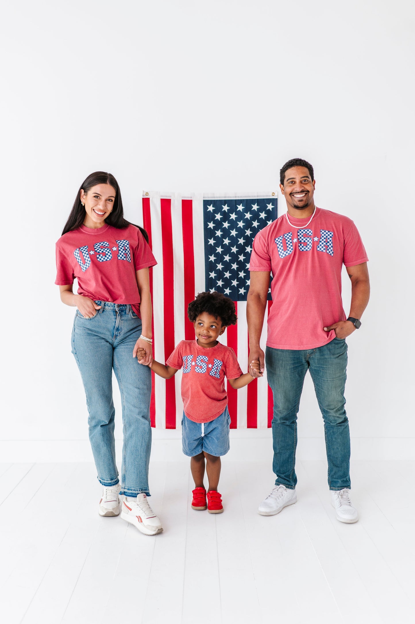 Adult Unisex RED ‘USA’ Check Tee