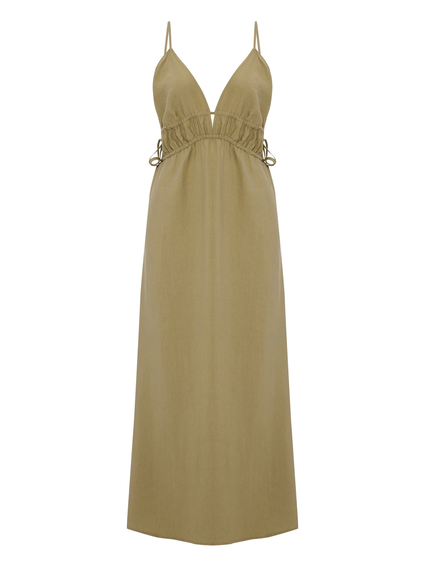 Sofia Ties Maxi Dress - Khaki Green