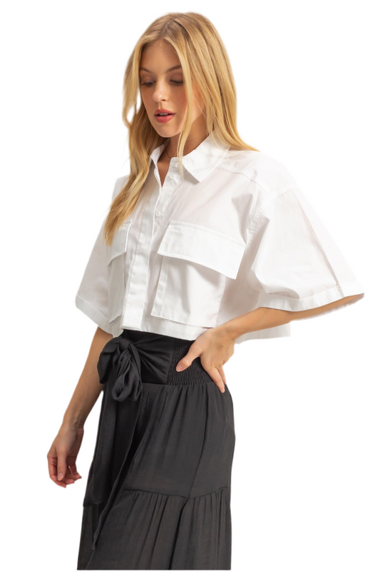 Crop Poplin Collar Blouse