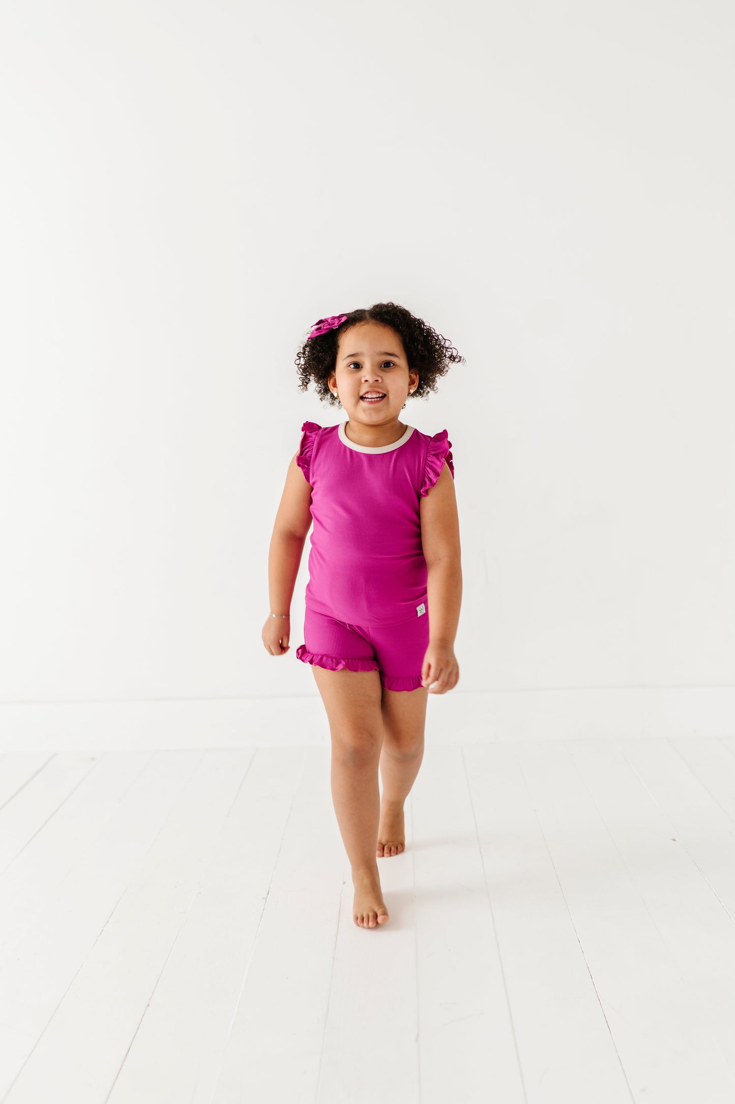 MAGENTA | Ruffle Tee + Shorts RIB SET