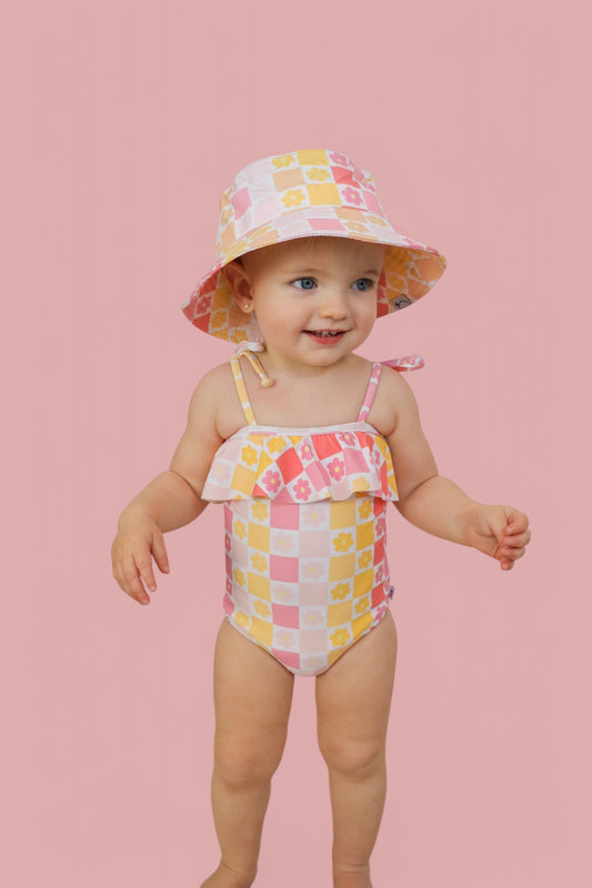 SUMMER SUNSET CHECKERS DREAM ONE PIECE SWIM SUIT