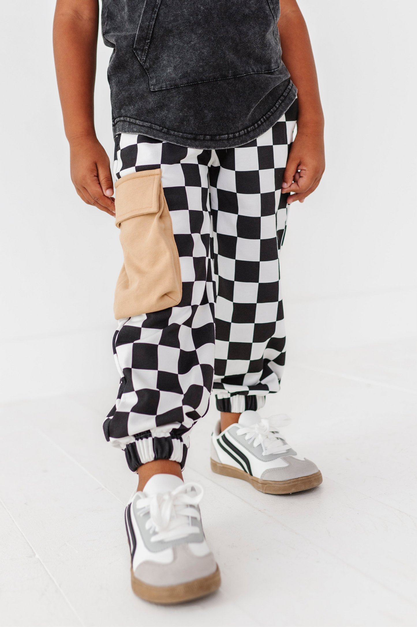 Checkered Black+White Cargo Joggers