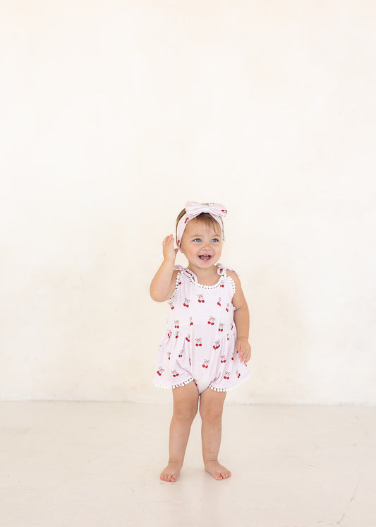 Cherry | Bamboo Pom Twirl Romper