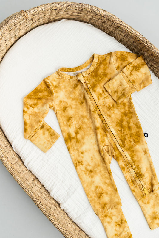 Mustard Tie-Dye Convertible Footie