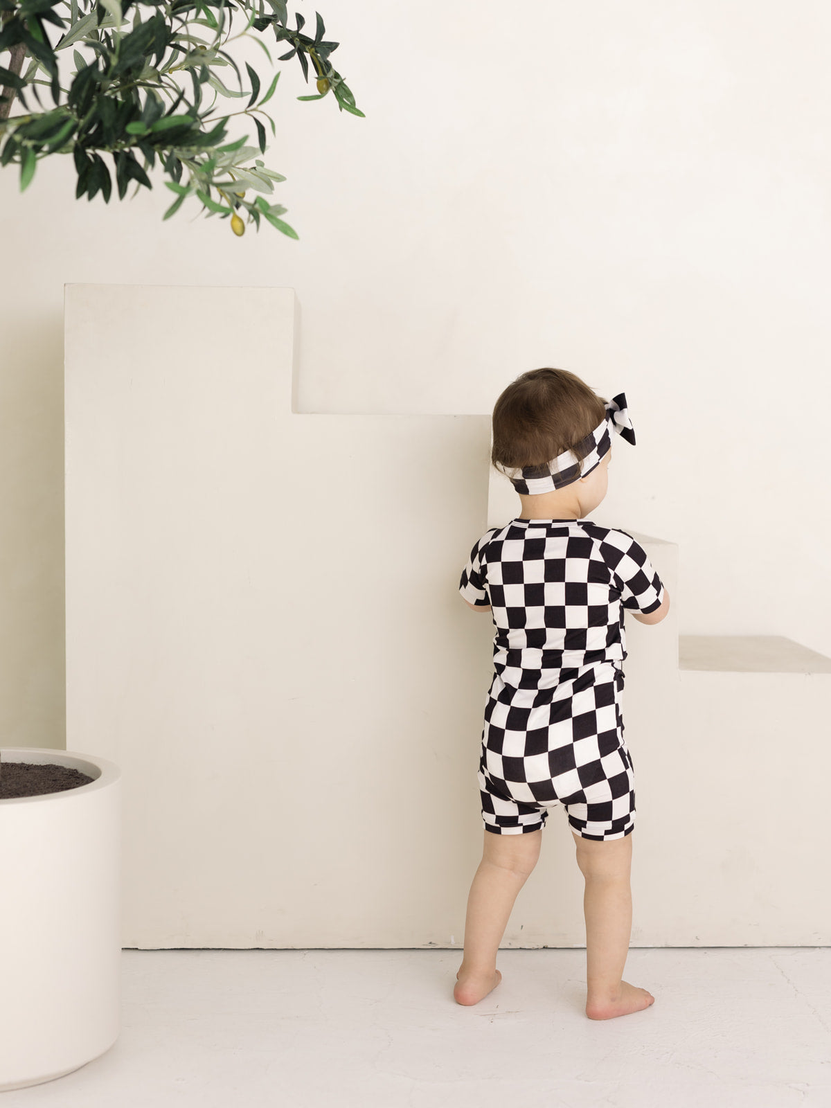 Checkerboard | Bamboo Shortie Zip Romper