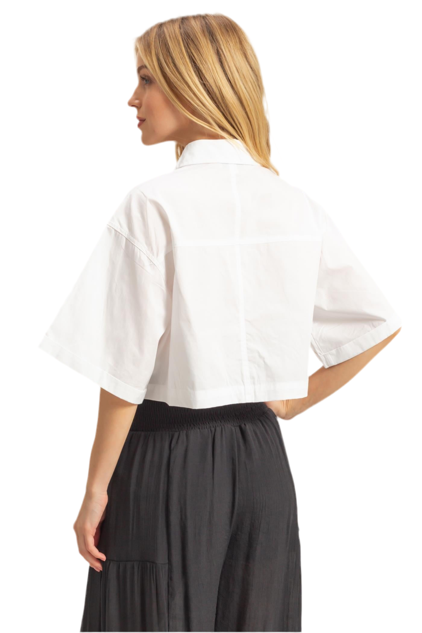 Crop Poplin Collar Blouse