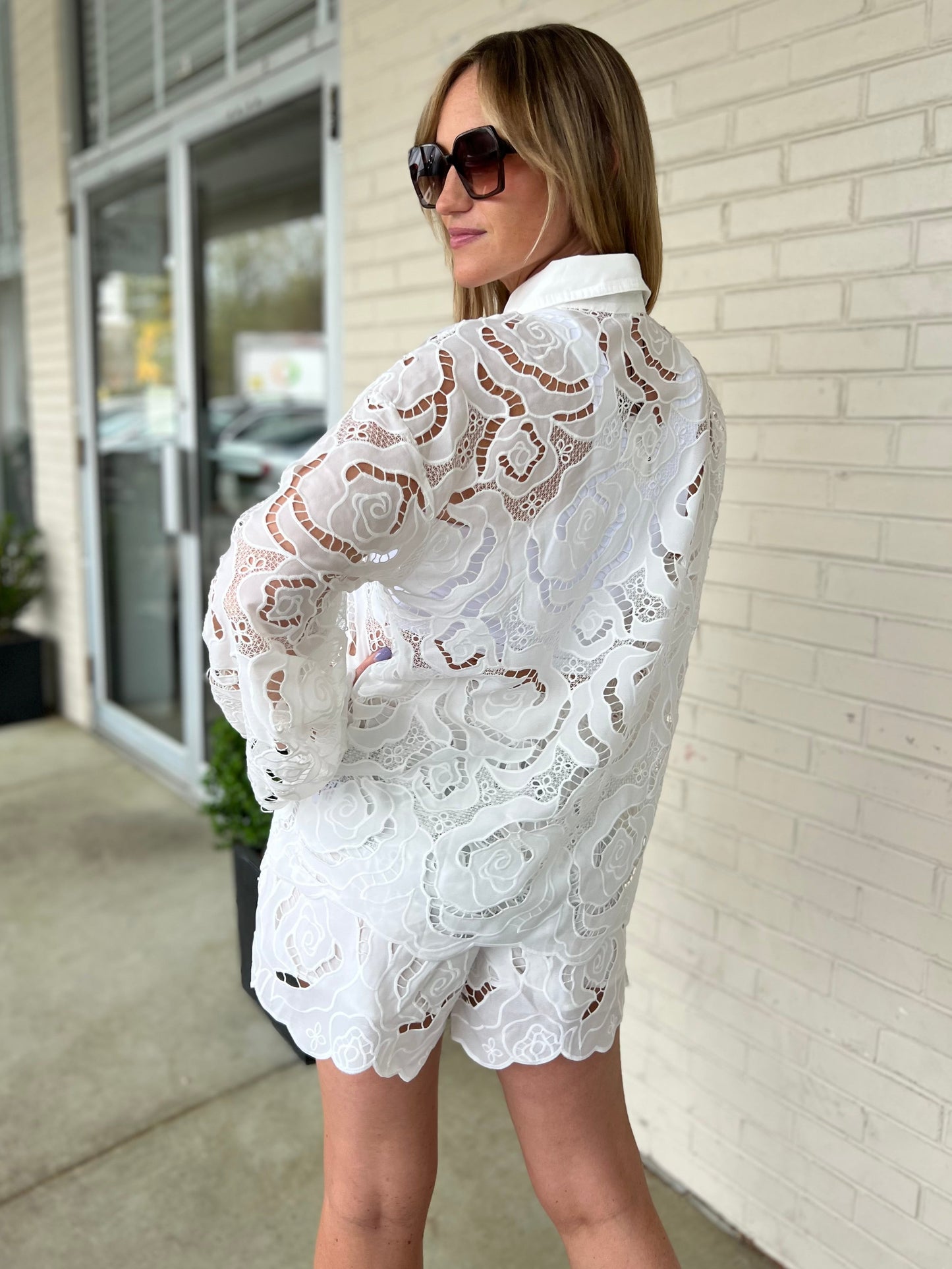 Victoria Eyelet Button Up Shirt