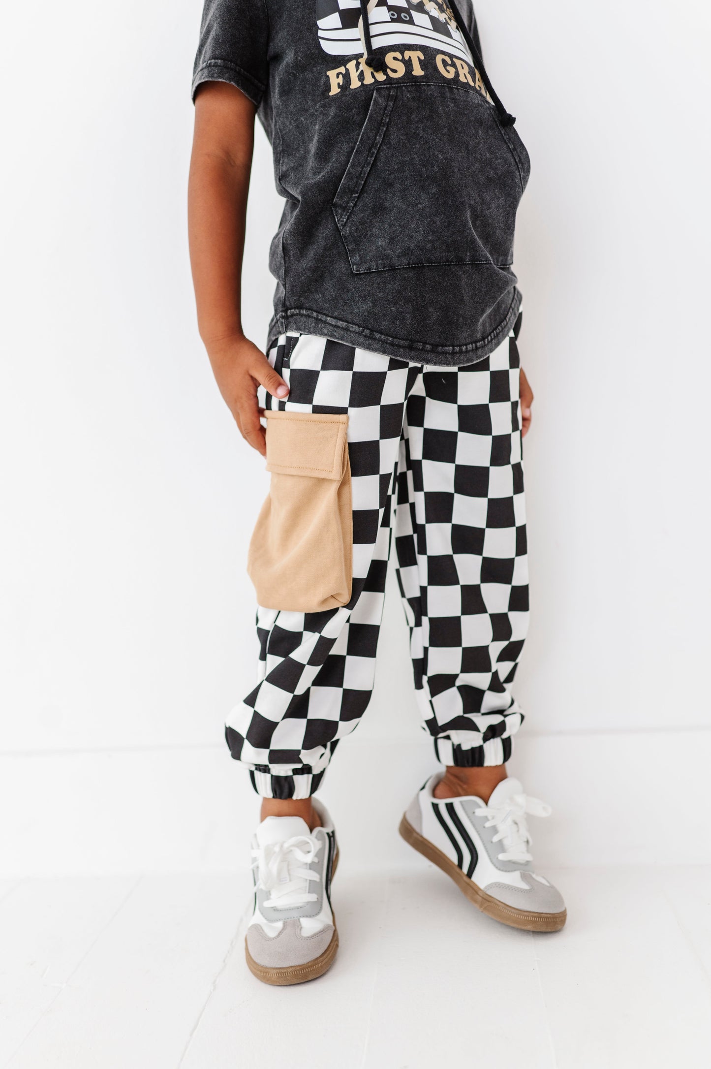 Checkered Black+White Cargo Joggers