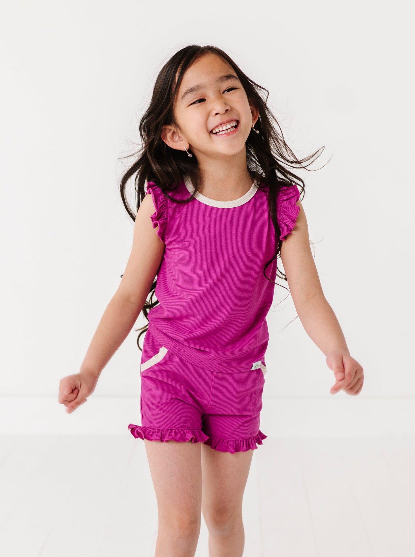 MAGENTA | Ruffle Tee + Shorts RIB SET