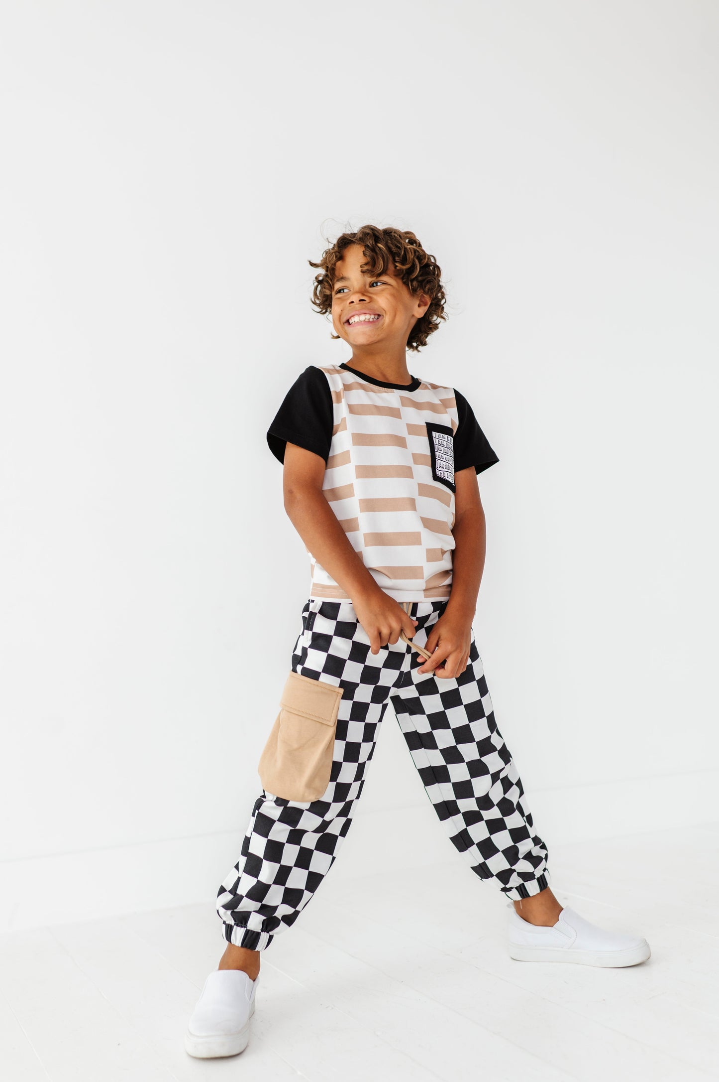 Checkered Black+White Cargo Joggers