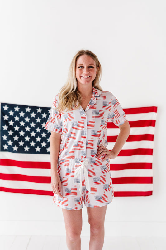 American Flag Women’s Button Down Short Set