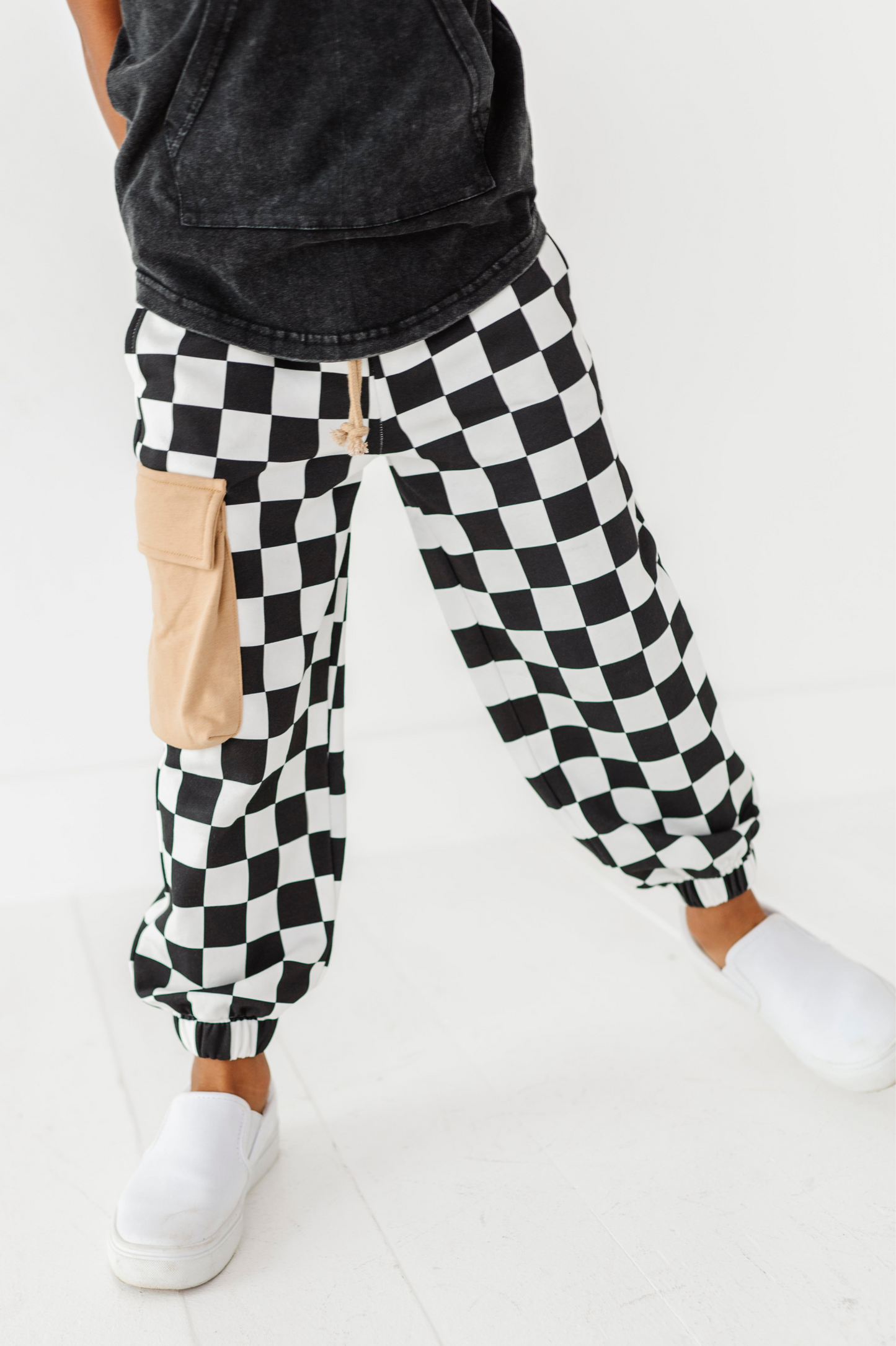 Checkered Black+White Cargo Joggers