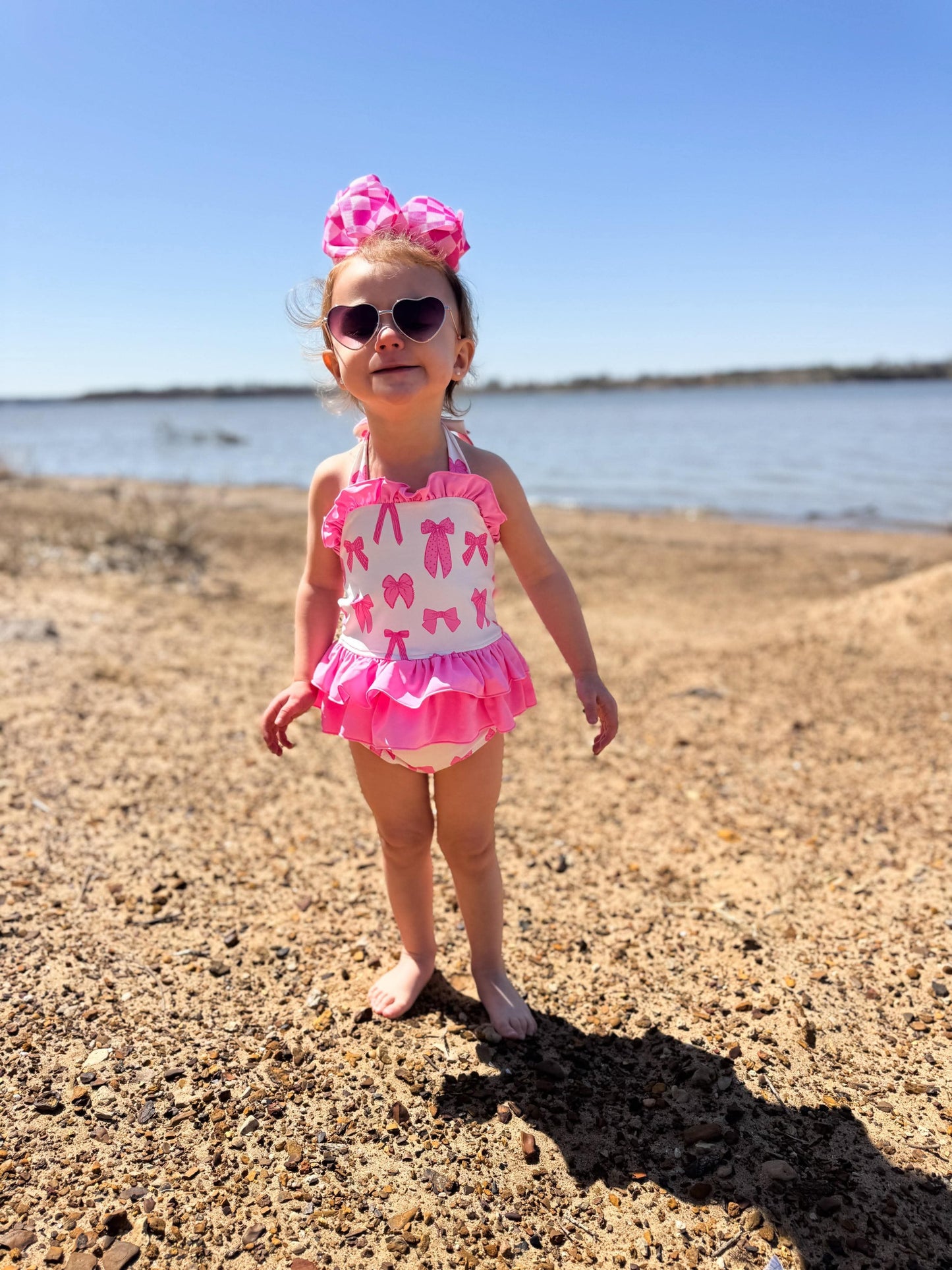 Pink Bows Ruffled Swim Suit