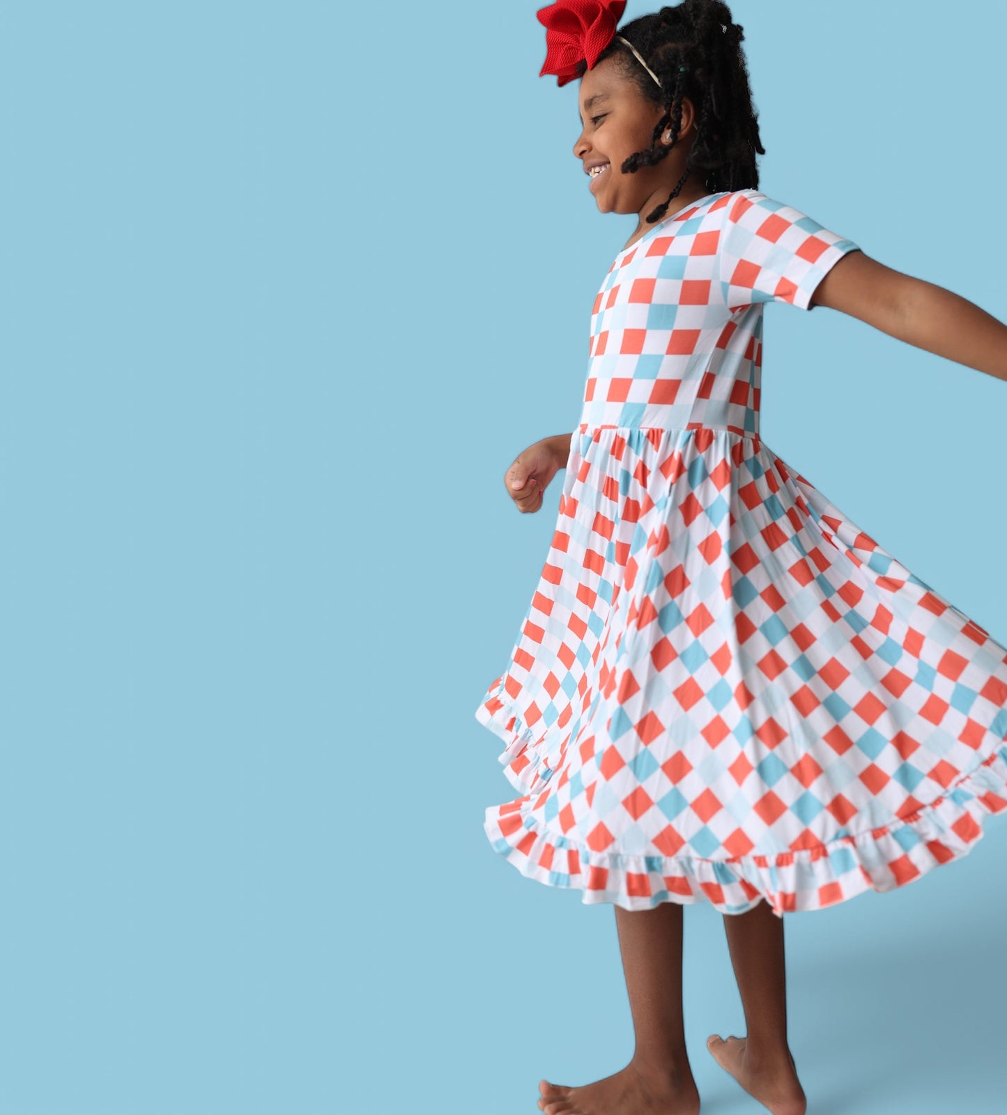 USA CHECKERS DREAM RUFFLE DRESS