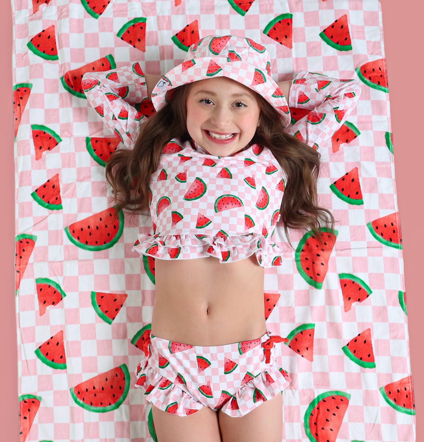 ONE IN A MELON DREAM TWO PIECE RASH GUARD RUFFLE SWIM SUIT