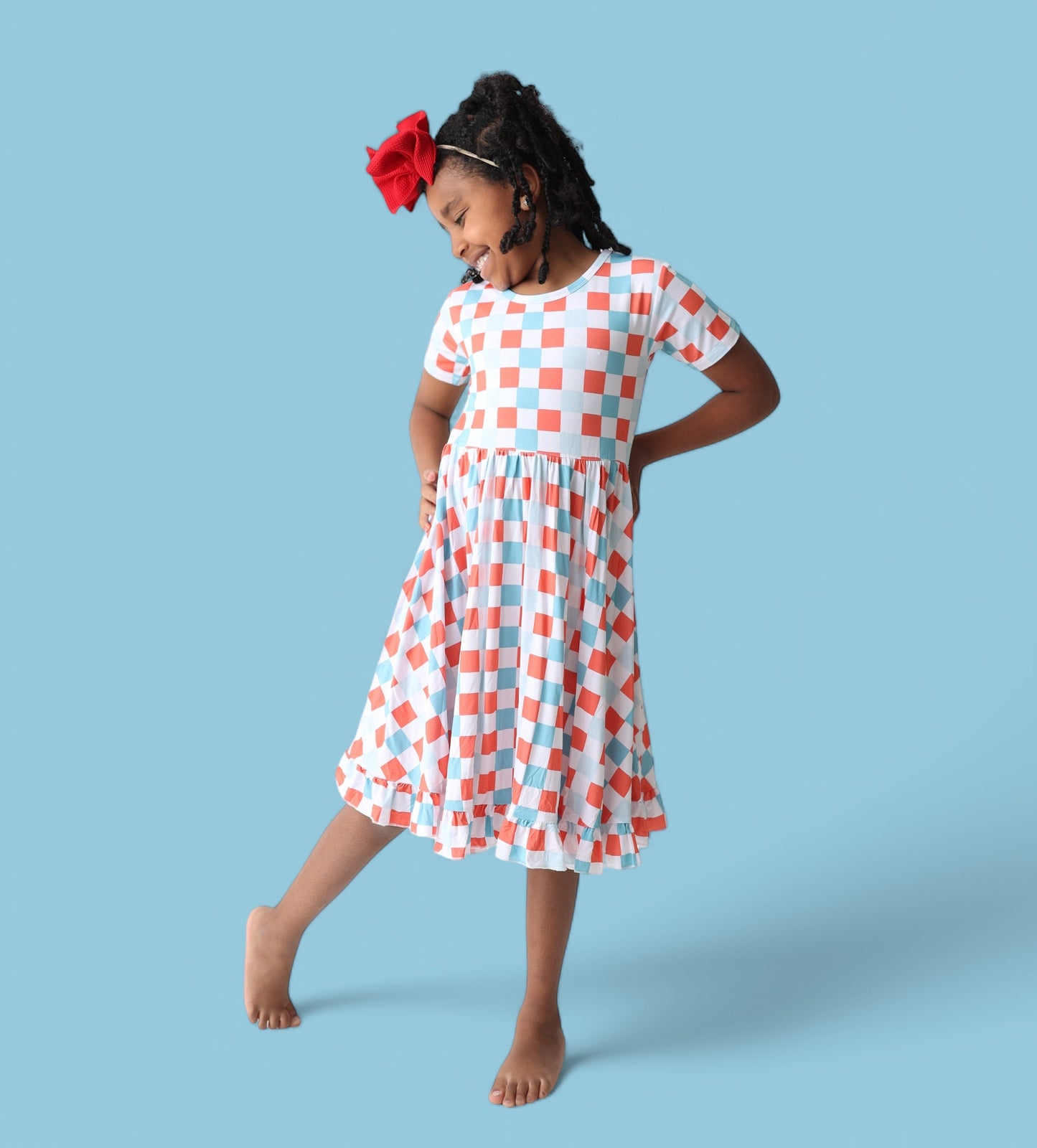 USA CHECKERS DREAM RUFFLE DRESS