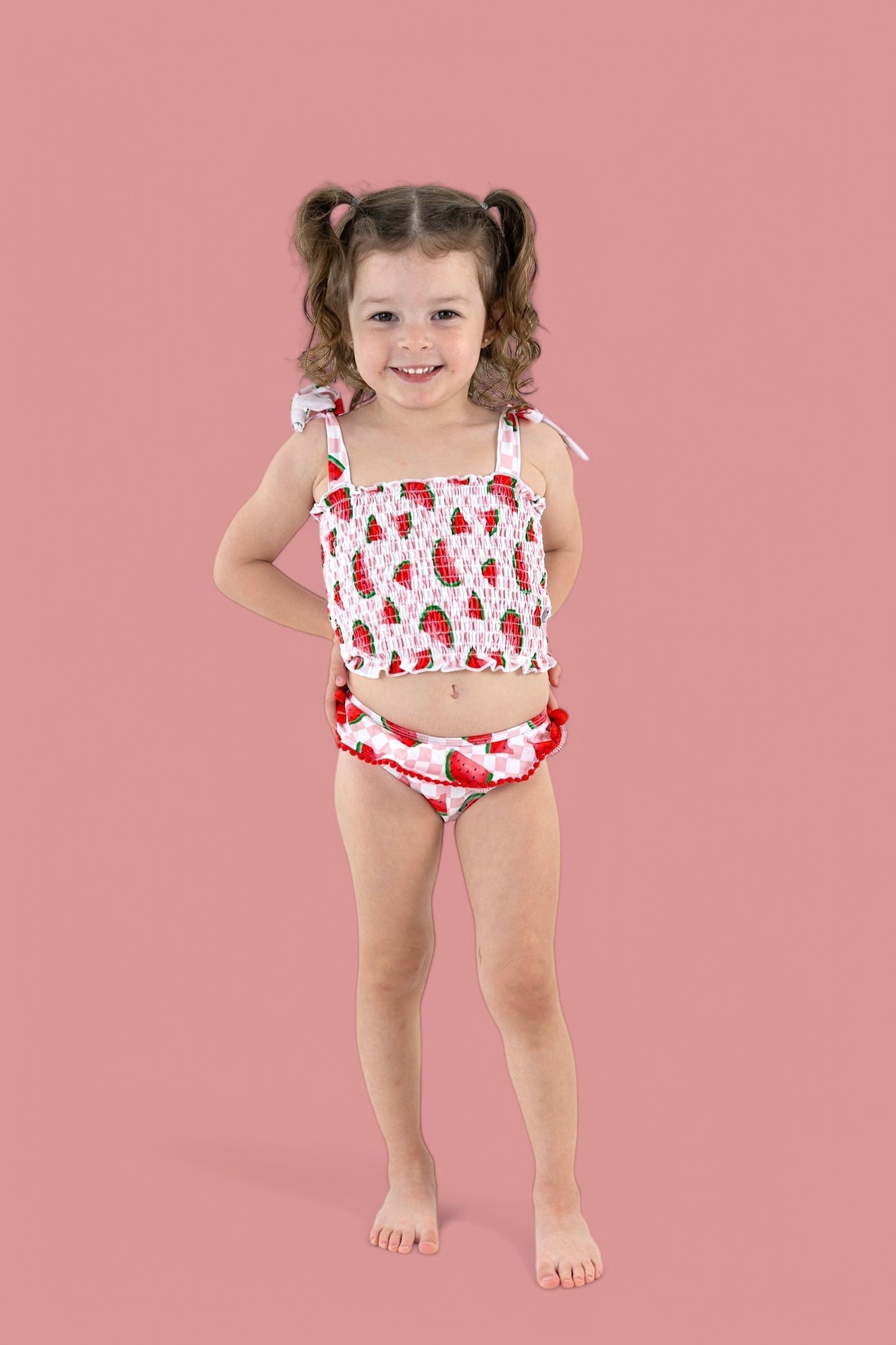 ONE IN A MELON DREAM SMOCKED TANKINI TWO PIECE SWIM SUIT