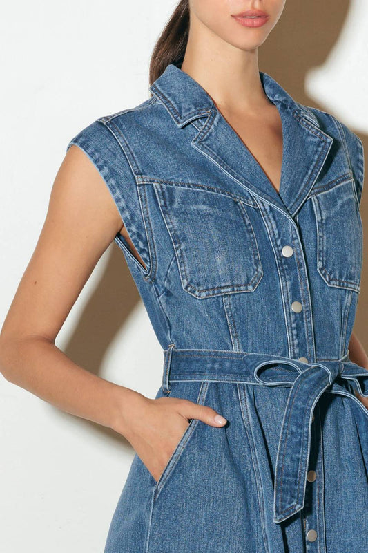 LIGHT CODE MEDIUM DENIM MIDI DRESS