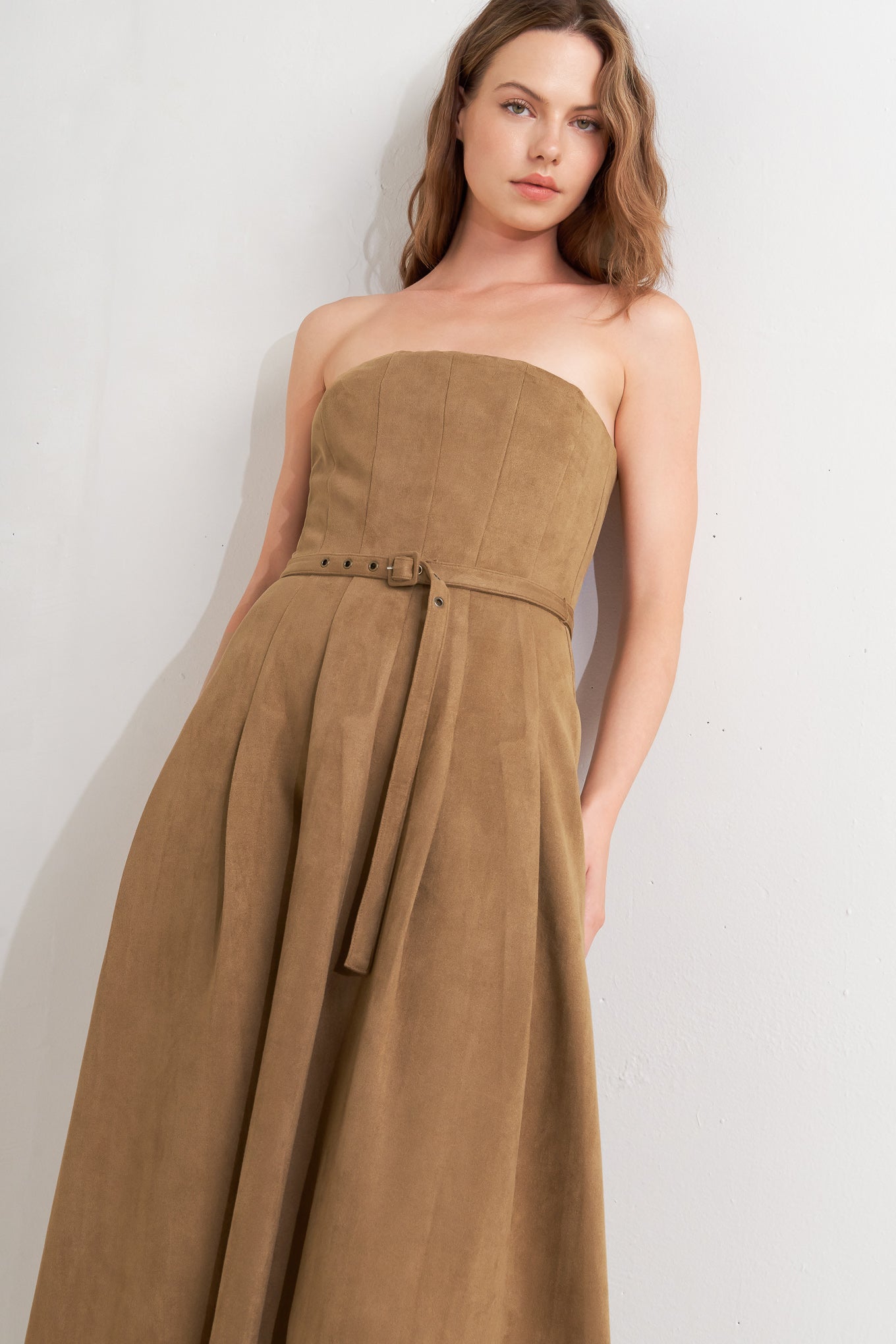 ROMANTIC GAZE SUEDE MIDI DRESS