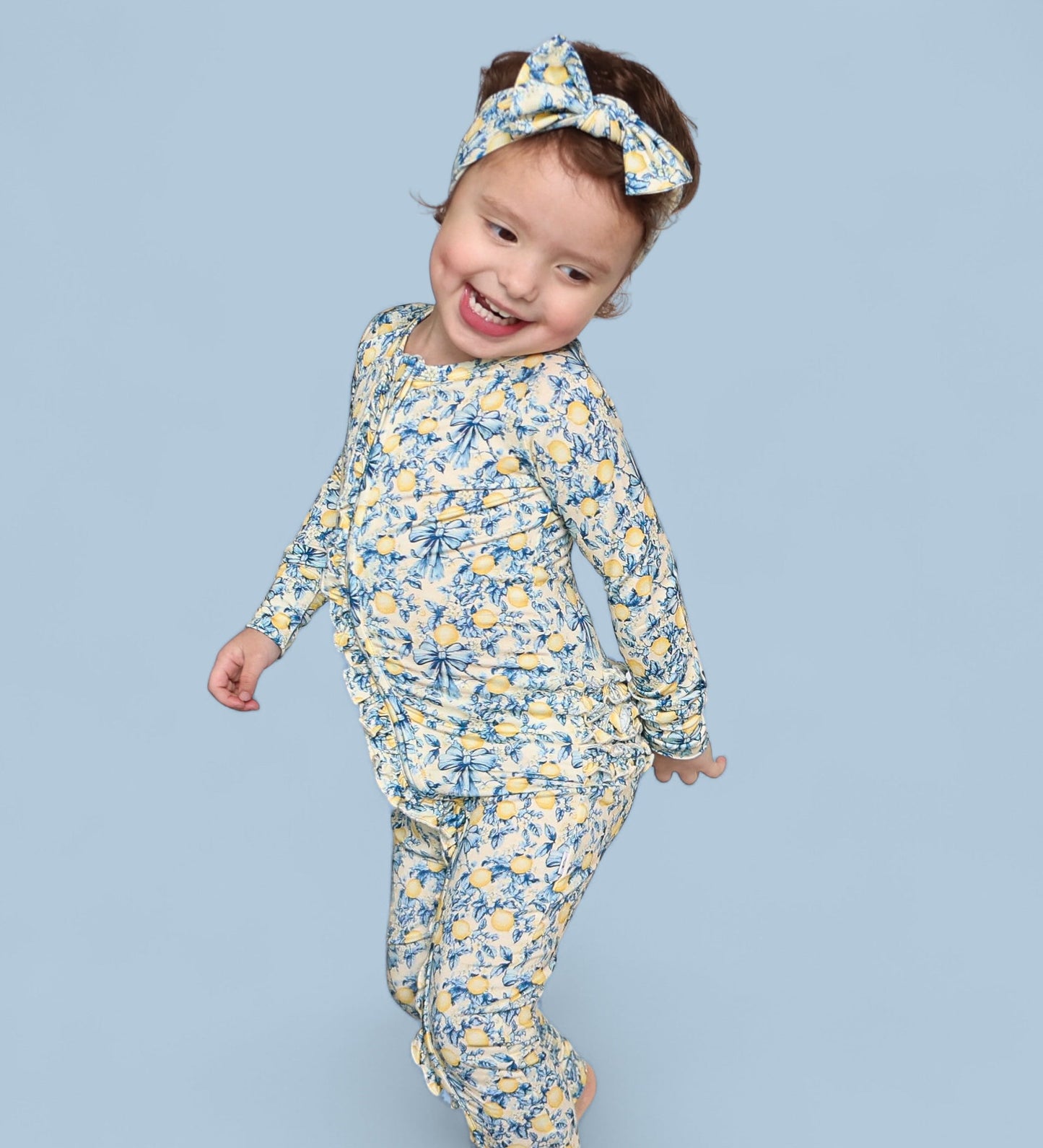 VINTAGE CITRUS TOILE DREAM RUFFLE ROMPER