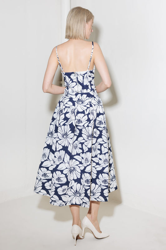 PLAIN OPTIMISM NAVY WOVEN MIDI SKIRT