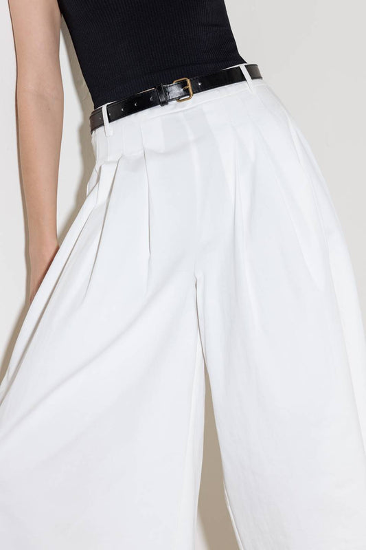 LUMINOUS GRACE WHITE WOVEN CULOTTE PANTS