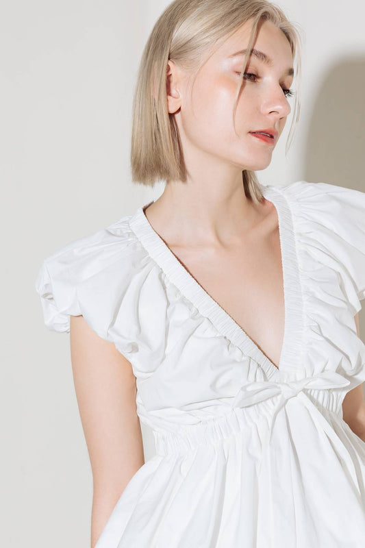 SLOW DOWN IN WHITE WOVEN TOP