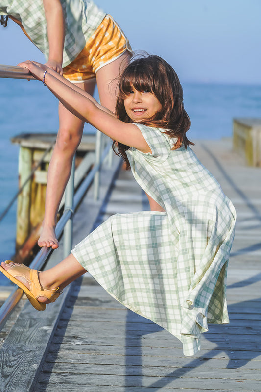 Sweetheart Twirl Dress | Organic Cotton Jersey - Fern Plaid