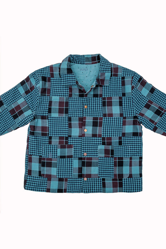 Reversible Kids Worker Jacket - Emerald Patchwork