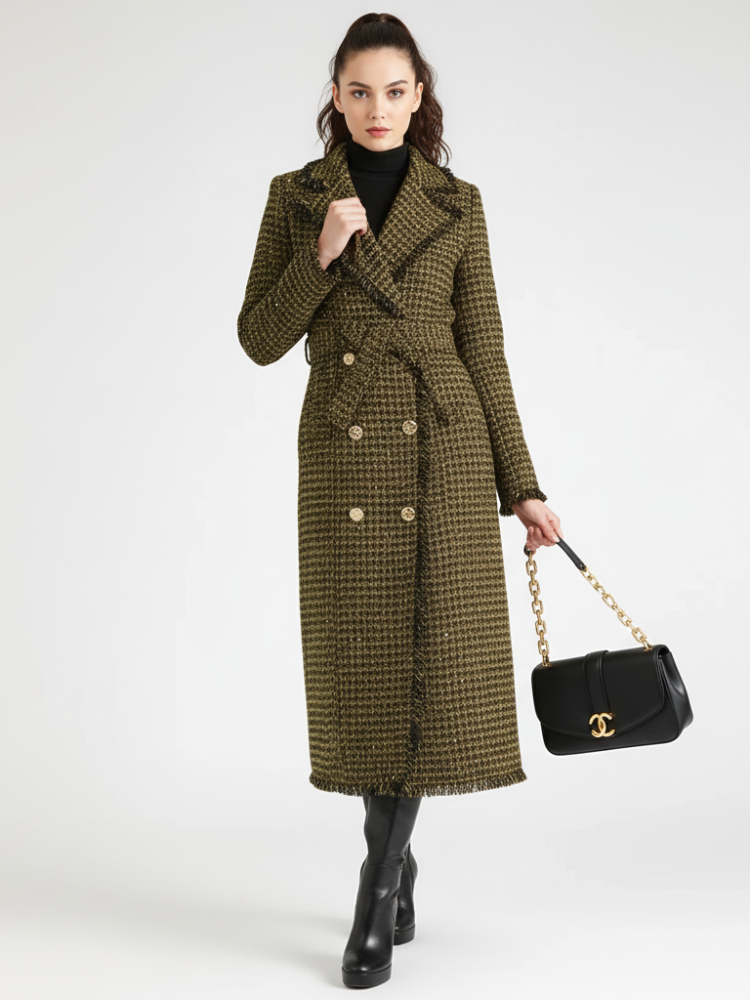 Golden Plaid Trench Coat
