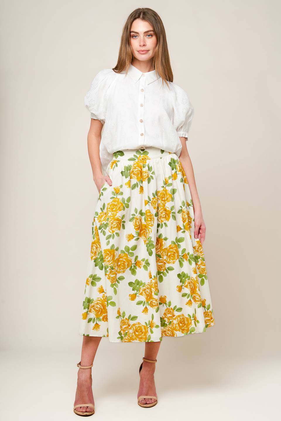 EVERY SUNDAY CREAM WOVEN FULL SKIRT