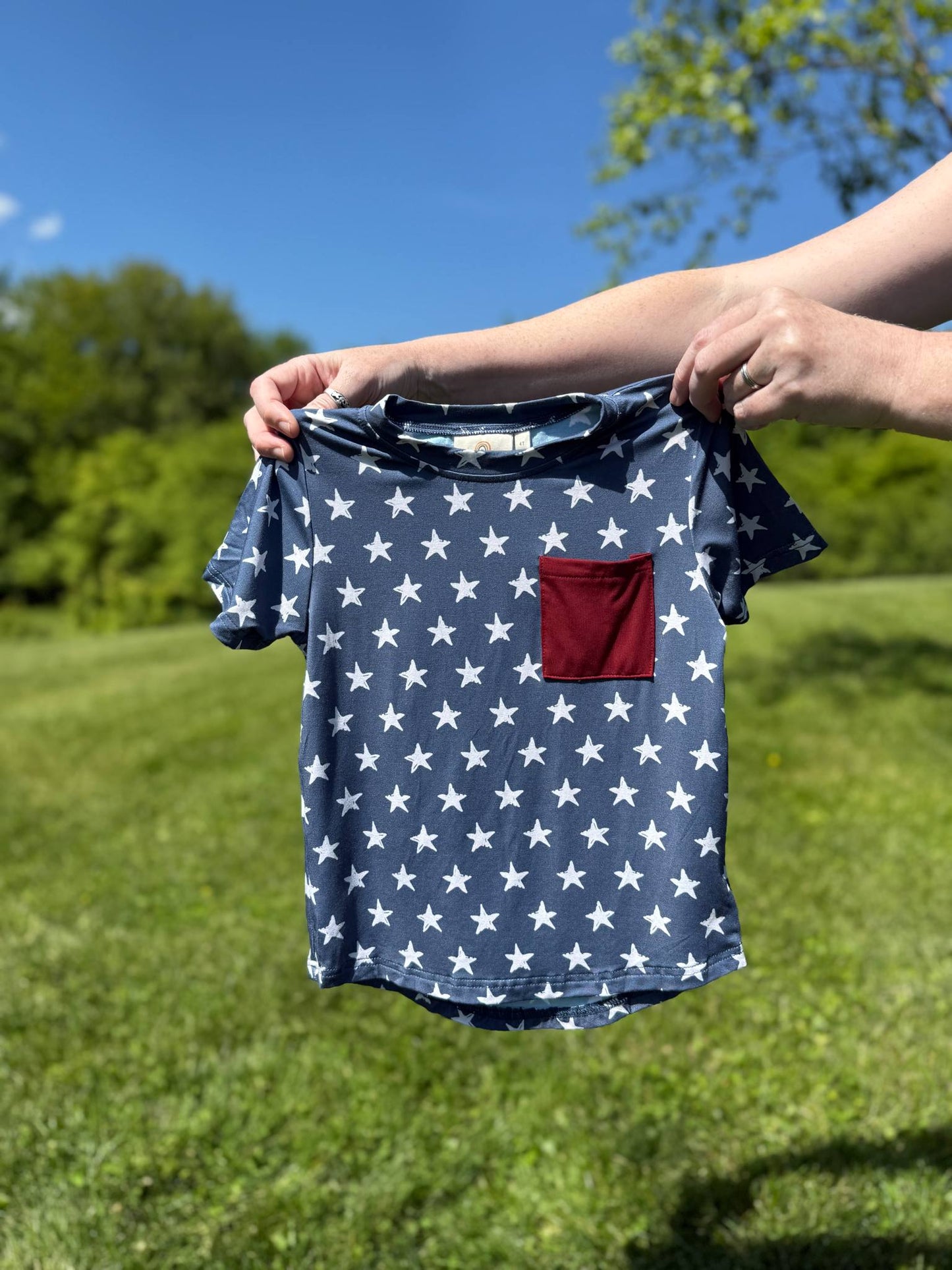 Navy Stars 4th of July Bamboo Pocket Tee