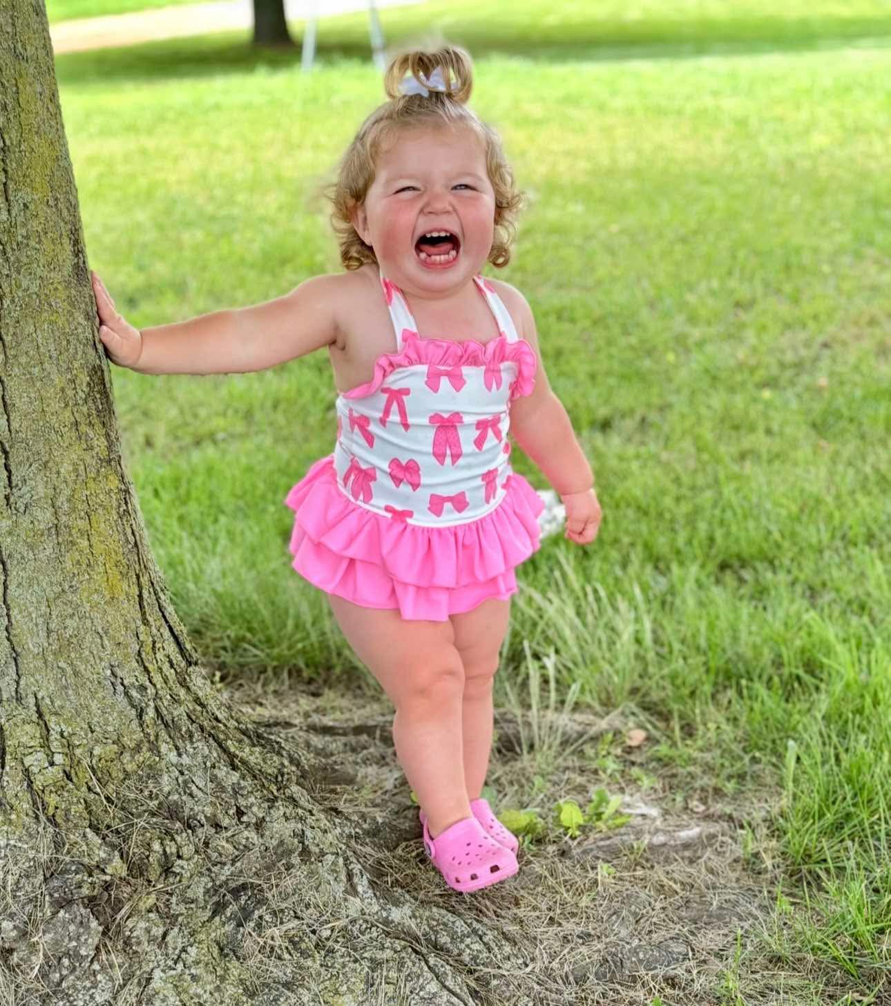 Pink Bows Ruffled Swim Suit