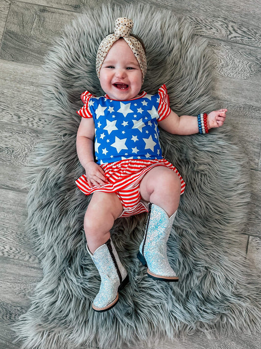 Star Spangled Cutie Bamboo Skirted Romper