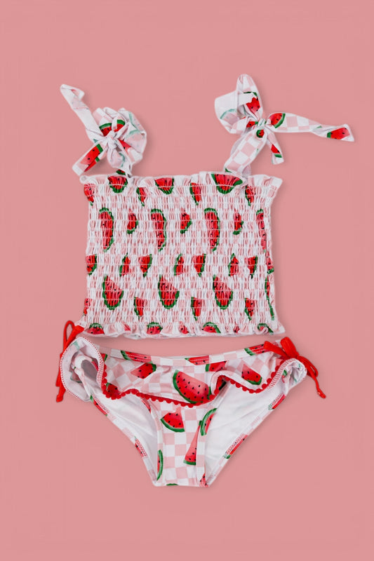 ONE IN A MELON DREAM SMOCKED TANKINI TWO PIECE SWIM SUIT
