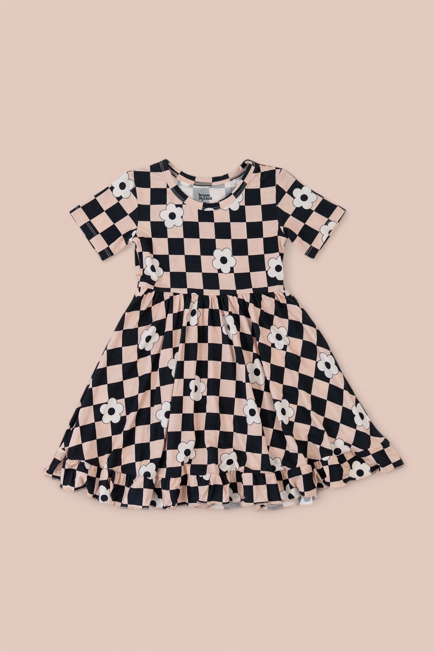RETRO DAISY CHECKS DREAM SHORT SLEEVE RUFFLE DRESS