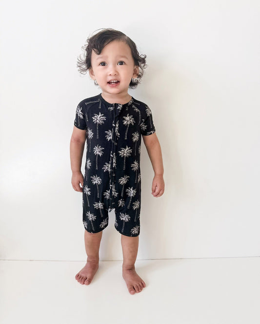 Bamboo Shorty Romper | Palm Style Black