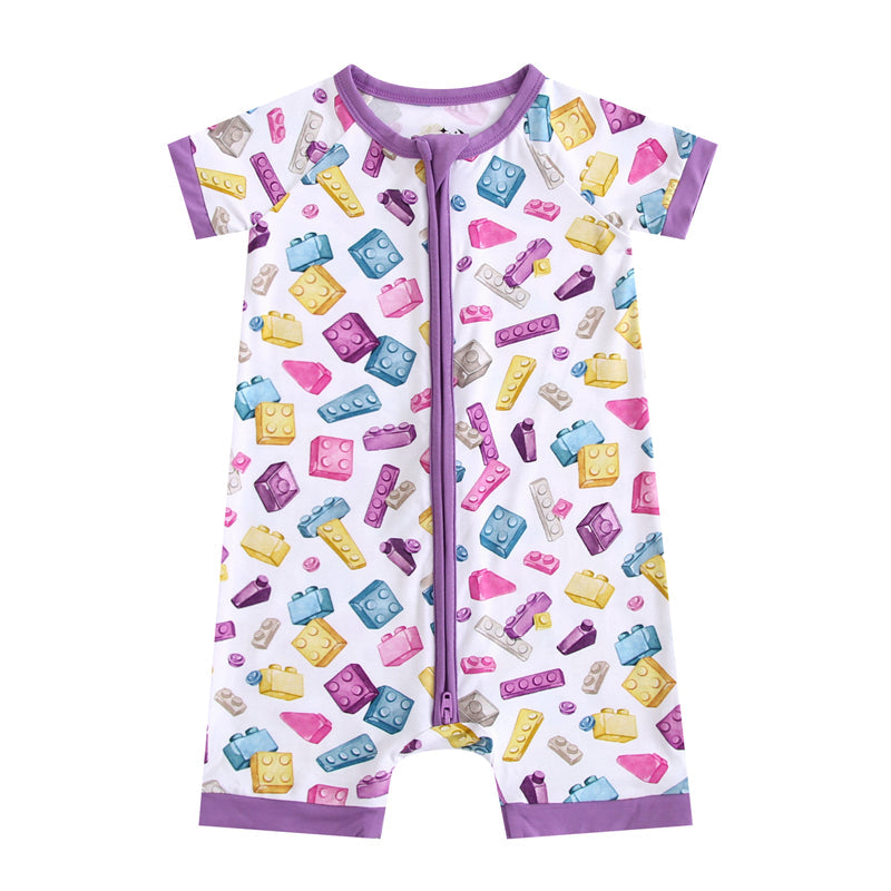 Block Party (Purple) Short Sleeve Romper BDLJ
