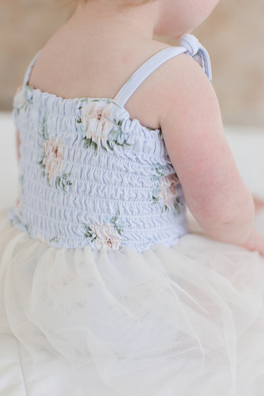 Cosette - Smocked Tulle Bodysuit Dress