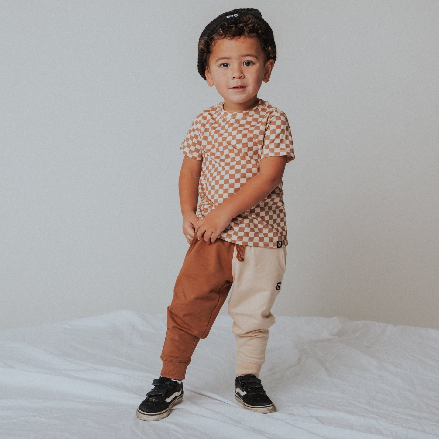 Essentials Short Sleeve Tee - 'Camel Check'