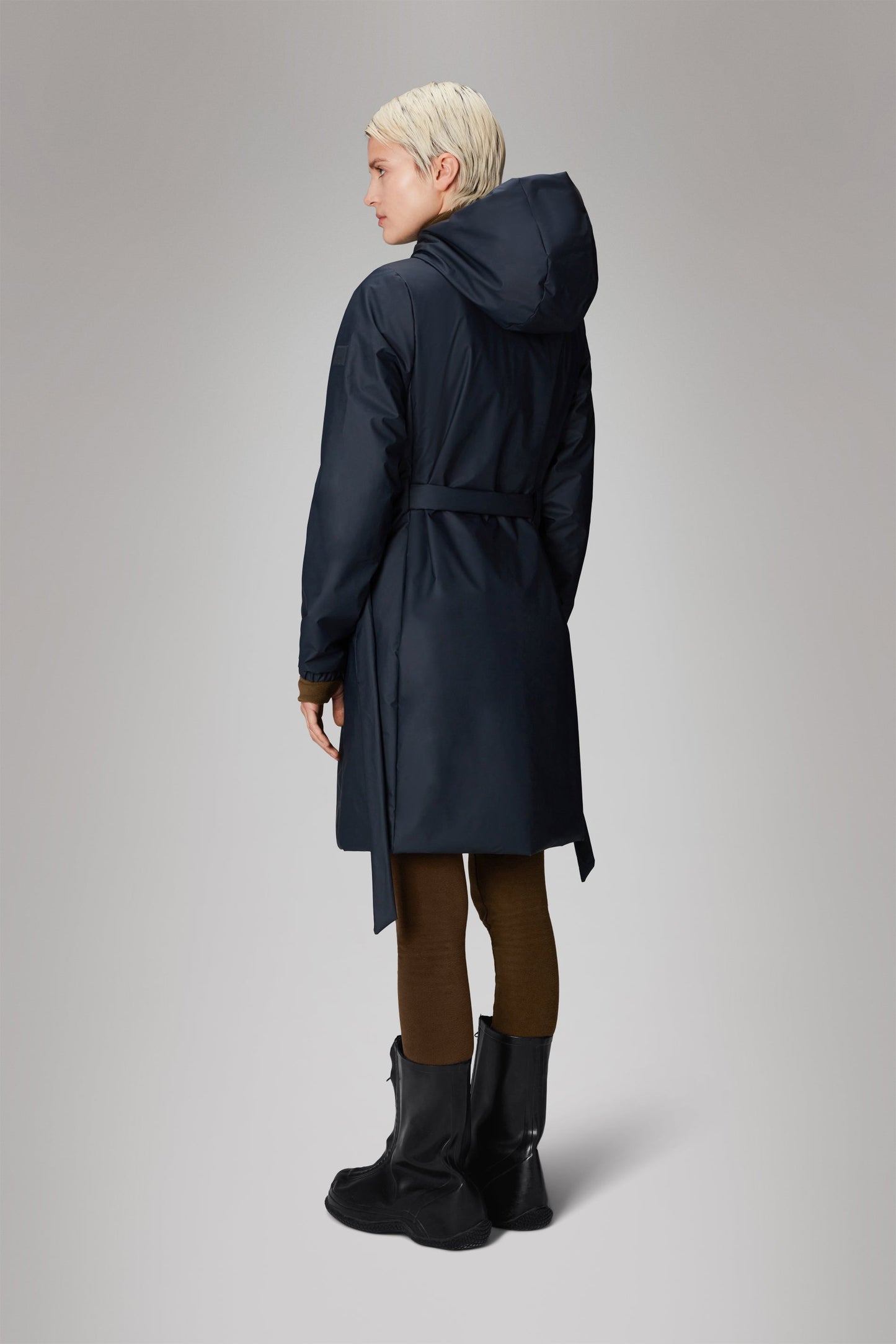 Rains Lohja Long Insulated Curve Jacket in Navy