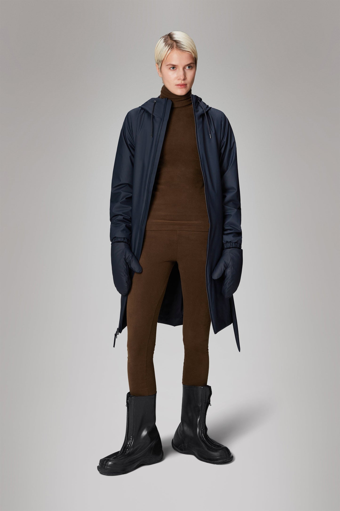 Rains Lohja Long Insulated Curve Jacket in Navy