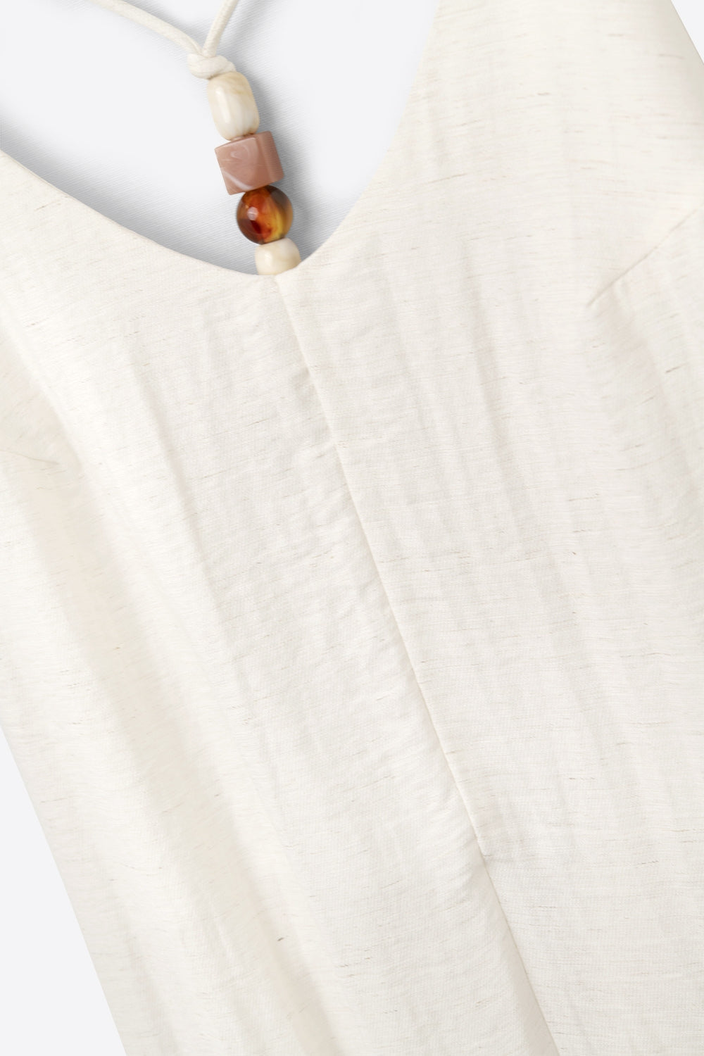 Long Textured Jumpsuit With Beaded Straps in Cream