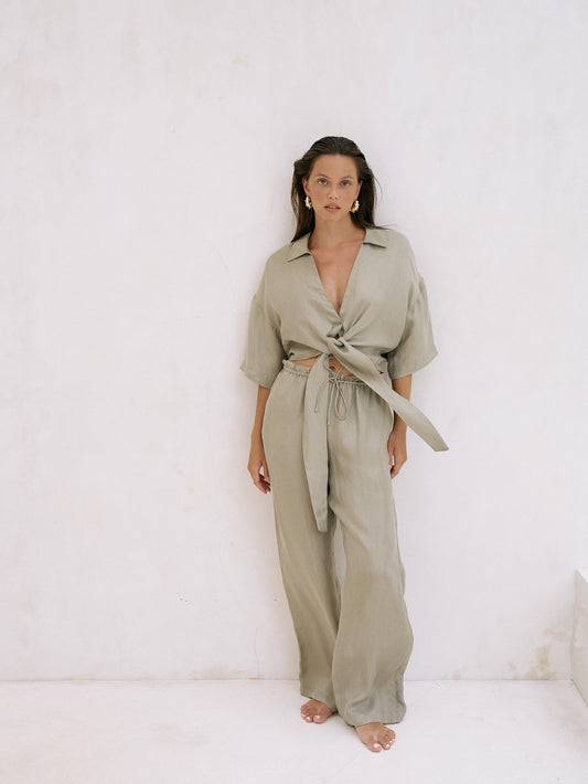 Lucid Flow Tie Pants - Khaki Green