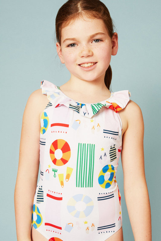 UPF 50+ Recycled Polyester Beach Kid Ruffle Swimsuit