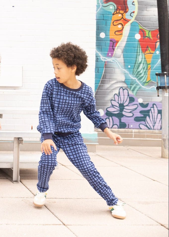 Recycled Cotton Blue Grid Sweatshirt